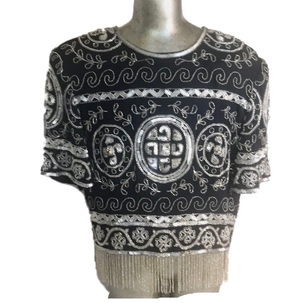 “A. J. BARI” Beaded, Sequined and Silk Ladies Top
